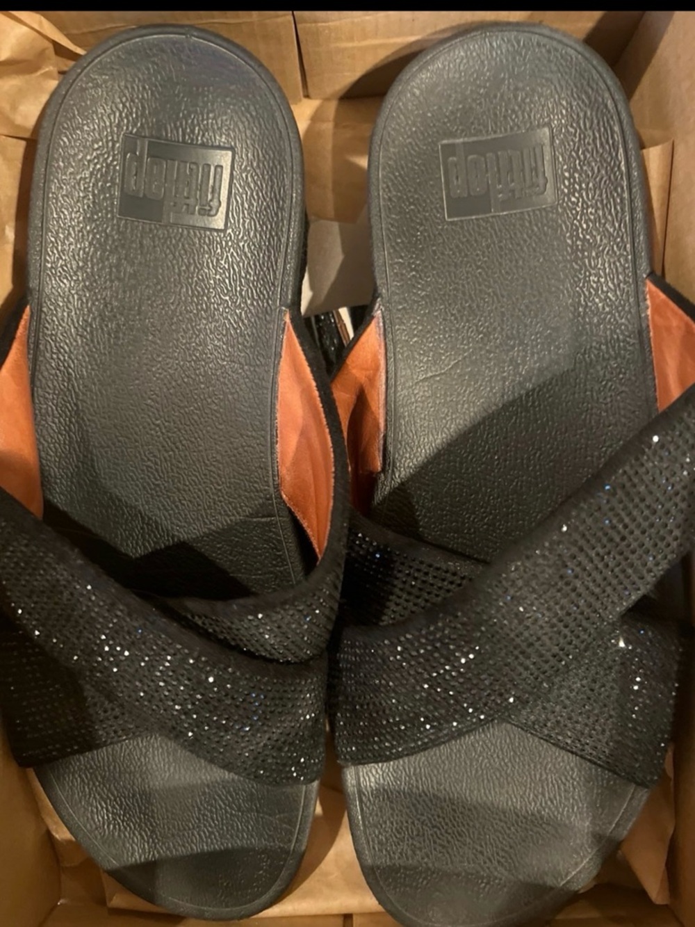 Fitflop Black Sparkle Cross-Strap Slide Sandals